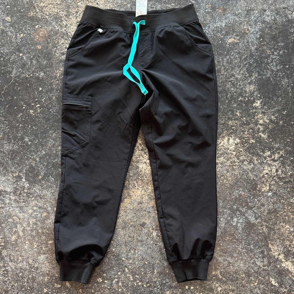 Figs Women's Black Scrub Joggers with Teal Drawstring
